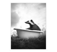 Artery8 Honey Badger in Bathtub Black White Surreal Living Room Extra Large XL Wall Art Poster Print