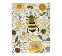 Artery8 Honey Bee Flowers Bright Stylised Floral Design Wall Art Print in Yellow | Size: W12" x H16" Artery8 Yellow W12" x H16"
