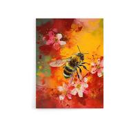 Artery8 Honey Bee On Abstract Flower Bed Canvas Wall Art Print | Size: W24" x H32" Artery8 Multicolor W24" x H32"
