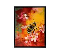 Artery8 Honey Bee On Abstract Flower Bed Framed Canvas Wall Art Print | Size: W18" x H24" Artery8 Multicolor W18" x H24"