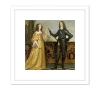 Artery8 Honthorst Willem Ii Prince Orange Wife Mary Stuart 8X8 Inch Square Wooden Framed Wall Art Print Picture with Mount in White Artery8 White