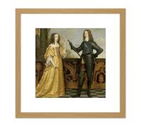 Artery8 Honthorst Willem Ii Prince Orange Wife Mary Stuart 8X8 Inch Square Wooden Framed Wall Art Print Picture with Mount in Light Oak Artery8 Light Oak