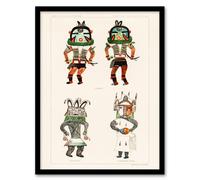 Artery8 Hopi Kachinas Framed Wall Art Print Drawing from Hopi Natives in White | Size: A4 Artery8 White A4