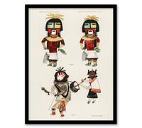 Artery8 Hopi Native People Drawings Framed Wall Art Print Hopi Kachinas - A4 Size