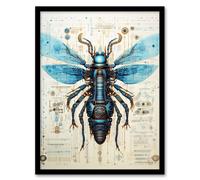 Hornet Robot Hybrid Secret Military Schematic Blueprint Futuristic Complex Arcane Manuscript Gift For Him Man Cave Art Print Framed Poster Wall Decor Artery8 Black A4