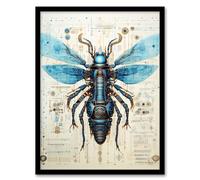 Hornet Robot Hybrid Secret Military Schematic Blueprint Futuristic Complex Arcane Manuscript Gift For Him Man Cave Art Print Framed Poster Wall Decor Artery8 Black A4