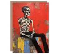 Artery8 Horror Skeleton Portrait Artwork Fun Spooky Scary Halloween Card in Red Artery8 Red