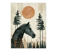Artery8 Horse and Pine Trees Simple Boho Style Painting For Living Room Unframed Wall Art Print Poster Home Decor