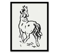 Artery8 Horse Black & White Ink Sketch Leo Gestel Framed Wall Art Print | Size: W12" x H16" Artery8 White W12" x H16"