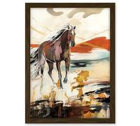 Artery8 Horse Galloping Across a Barren Desert Landscape Artwork Framed A3 Wall Art Print