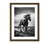 Artery8 Horse Galloping Desert Landscape Black and White Artwork Framed Wall Art Print 18X24 Inch