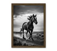 Artery8 Horse Galloping Desert Landscape Black and White Artwork Framed Wall Art Print 18X24 Inch