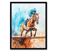 Artery8 Horse Jockey Jump Hurdles Obstacle Watercolour Living Room Artwork Framed Wall Art Print 18X24 Inch