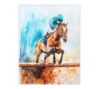 Artery8 Horse Jockey Jump Hurdles Obstacle Watercolour Living Room Extra Large XL Wall Art Poster Print