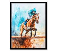Artery8 Horse Jockey Jump Hurdles Obstacle Watercolour Living Room Artwork Framed Wall Art Print A4