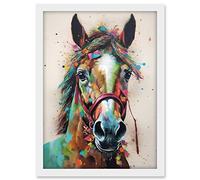Artery8 Horse Multicoloured Spray Paint and Oil Painting Artwork Framed A3 Wall Art Print