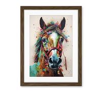 Artery8 Horse Multicoloured Spray Paint and Oil Painting Artwork Framed Wall Art Print 18X24 Inch