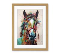 Artery8 Horse Multicoloured Spray Paint and Oil Painting Artwork Framed Wall Art Print 18X24 Inch