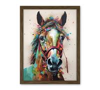 Artery8 Horse Multicoloured Spray Paint and Oil Painting Artwork Framed Wall Art Print 18X24 Inch