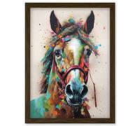 Artery8 Horse Multicoloured Spray Paint and Oil Painting Artwork Framed Wall Art Print A4