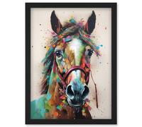 Artery8 Horse Multicoloured Spray Paint & Oil Painting Artwork Framed Wall Art Print A4 in Black Artery8 Black