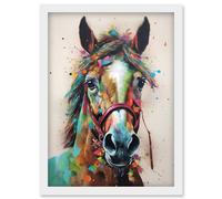 Artery8 Horse Multicoloured Spray Paint and Oil Painting Artwork Framed Wall Art Print A4