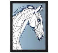 Artery8 Horse Portrait White and Blue Minimal Illustration Artwork Framed A3 Wall Art Print