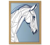 Artery8 Horse Portrait White and Blue Minimal Illustration Artwork Framed A3 Wall Art Print