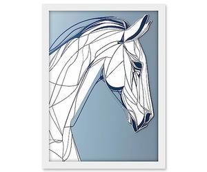 Artery8 Horse Portrait White and Blue Minimal Illustration Artwork Framed A3 Wall Art Print