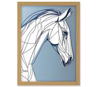 Artery8 Horse Portrait White and Blue Minimal Illustration Artwork Framed Wall Art Print A4