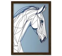 Artery8 Horse Portrait White and Blue Minimal Illustration Artwork Framed Wall Art Print A4
