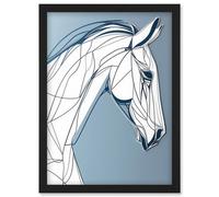 Artery8 Horse Portrait White And Blue Minimal Illustration Wall Art Print - A4 Size