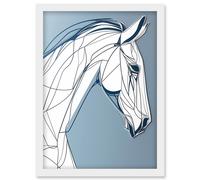 Artery8 Horse Portrait White and Blue Minimal Illustration Artwork Framed Wall Art Print A4