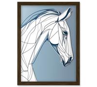 Artery8 Horse Portrait White and Blue Minimal Illustration Artwork Framed Wall Art Print A4