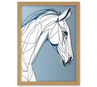 Artery8 Horse Portrait White and Blue Minimal Illustration Artwork Framed Wall Art Print A4