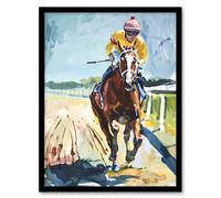 Artery8 Horse Racing Jockey Artistic Painting Framed Wall Art | Size: A4 Artery8 Multicolor A4