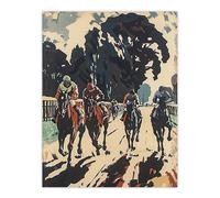 Horse Racing Scene Modern Artwork Jockeys Bold Wall Art Print Artery8 Beige W24 inch x H32 inch