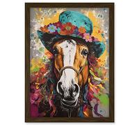 Artery8 Horse Wearing a Flower Summer Hat Multicoloured Artwork Framed A3 Wall Art Print