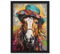 Artery8 Horse Wearing a Flower Summer Hat Multicoloured Artwork Framed A3 Wall Art Print