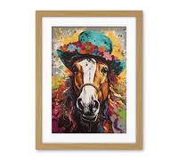 Artery8 Horse Wearing a Flower Summer Hat Multicoloured Artwork Framed Wall Art Print 18X24 Inch