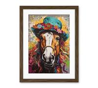 Artery8 Horse Wearing a Flower Summer Hat Multicoloured Artwork Framed Wall Art Print 18X24 Inch