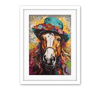 Artery8 Horse Wearing a Flower Summer Hat Multicoloured Artwork Framed Wall Art Print 18X24 Inch
