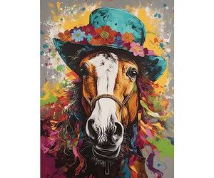 Artery8 Horse Wearing a Flower Summer Hat Multicoloured Large Wall Art Poster Print Thick Paper 18X24 Inch