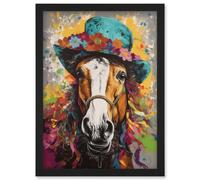 Artery8 Horse Wearing A Flower Summer Hat Multicoloured Wall Art Print - A4 Size