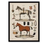 Artery8 Horseback Riding Camille Jeune Vintage Framed Wall Art Print in Beige | Size: A4 Artery8 Beige A4