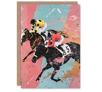 Artery8 Horserace Jockeys Horse Racing Bold Dynamic Birthday Art Card Artery8 Multicolor