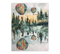 Artery8 Hot Air Balloons Forest Lake Watercolour Painting Living Room Extra Large XL Wall Art Poster Print