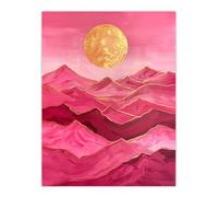 Artery8 Hot Pink Gold Sun Mountains Sunset Landscape Living Room Extra Large XL Wall Art Poster Print