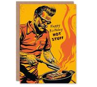 Artery8 Hot Stuff Barbeque Grill Man Bbq Fun Retro Design For Him Man Birthday Personalised Card