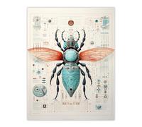 Wall Art Print Housefly Bluebottle Robot Hybrid Schematic Blue Futuristic Secret Complex Arcane Manuscript Gift For Him Man Cave Poster Artery8 Multi W24 inch x H32 inch